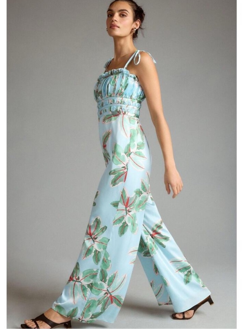 NWT Anthropologie Hutch Ruched Jumpsuit Size 10 Tropical Beach Boho Wide Leg
